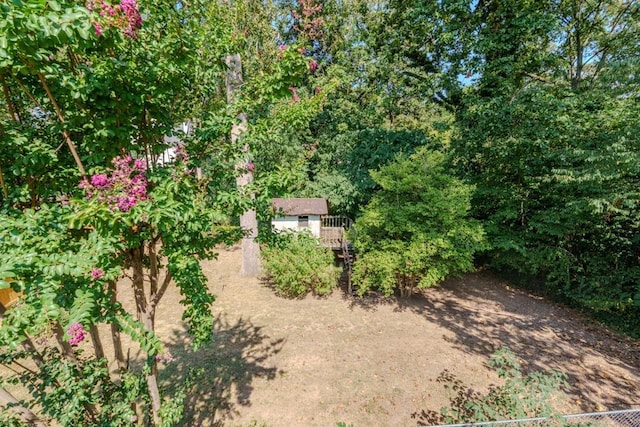 view of yard featuring a wooden deck