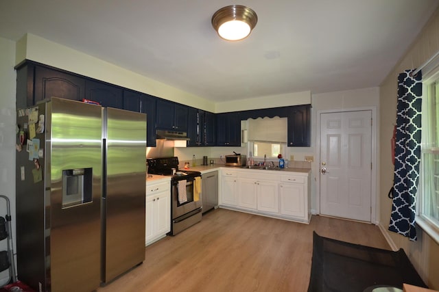 kitchen featuring light hardwood / wood-style floors, sink, white cabinetry, and stainless steel appliances