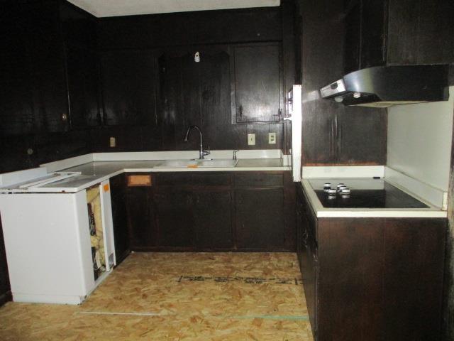 kitchen featuring ventilation hood, black electric cooktop, and sink