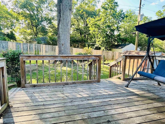  - wooden deck featuring a fenced backyard
