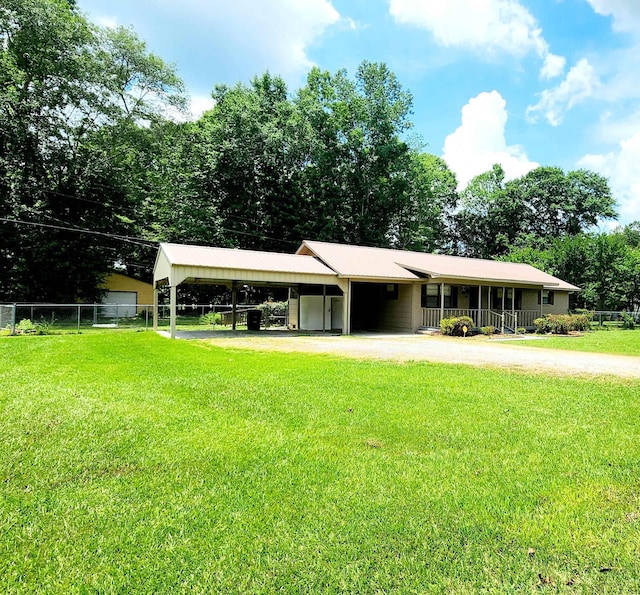 ranch-style house with a front lawn