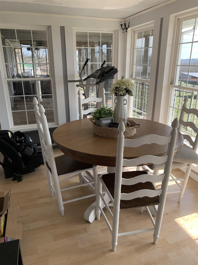 dining area featuring light wood finished floors