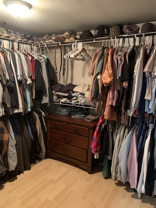 walk in closet with light wood-style flooring