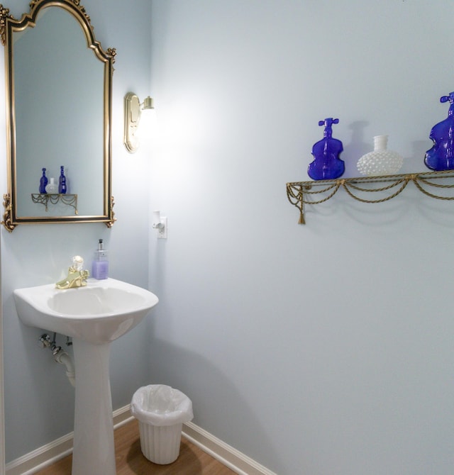 bathroom with wood-type flooring