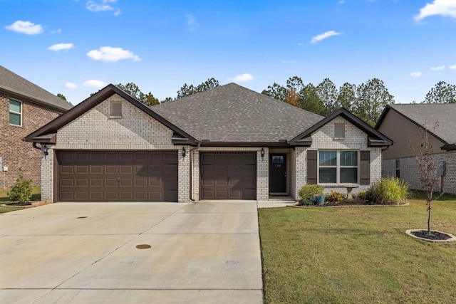 view of front facade with a front yard and a garage