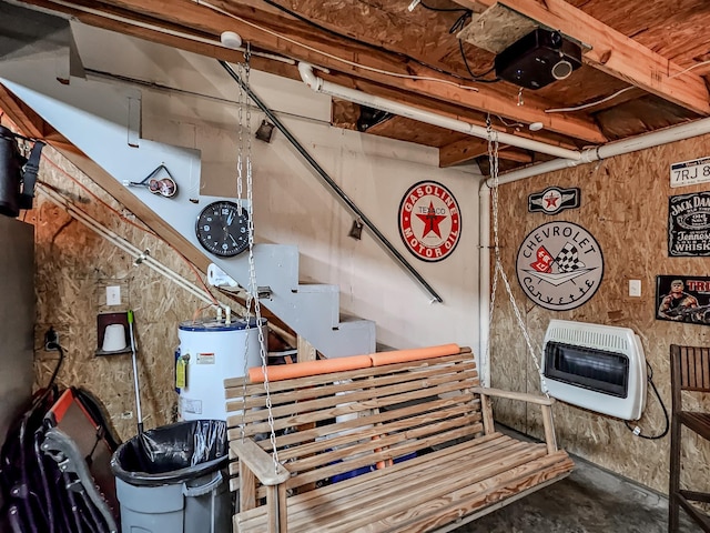 interior space featuring heating unit and water heater