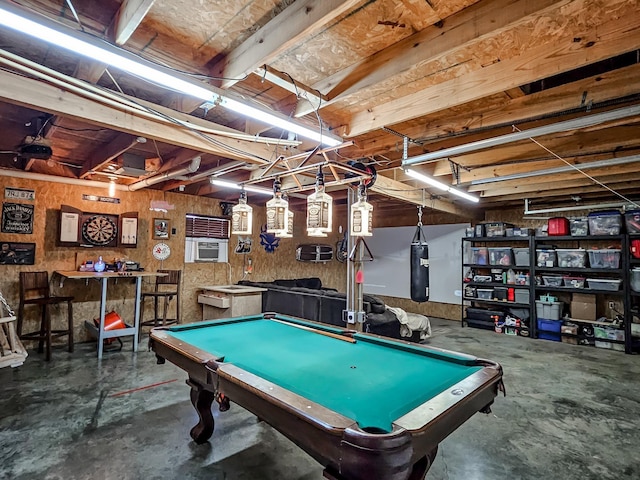 rec room featuring pool table and concrete floors