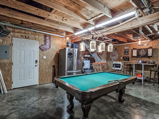 playroom with billiards and electric panel