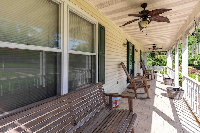 view of patio / terrace featuring a porch and a ceiling fan