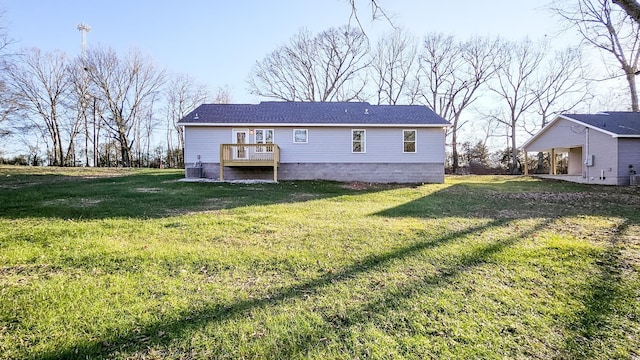 back of property with cooling unit and a lawn