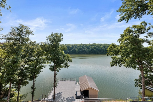 view of dock with a water view