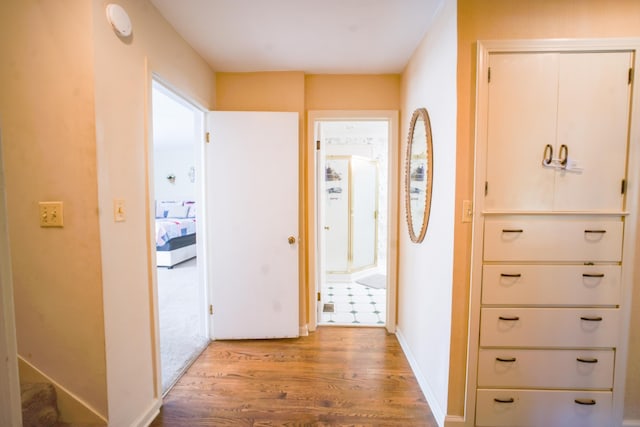 hallway with hardwood / wood-style floors