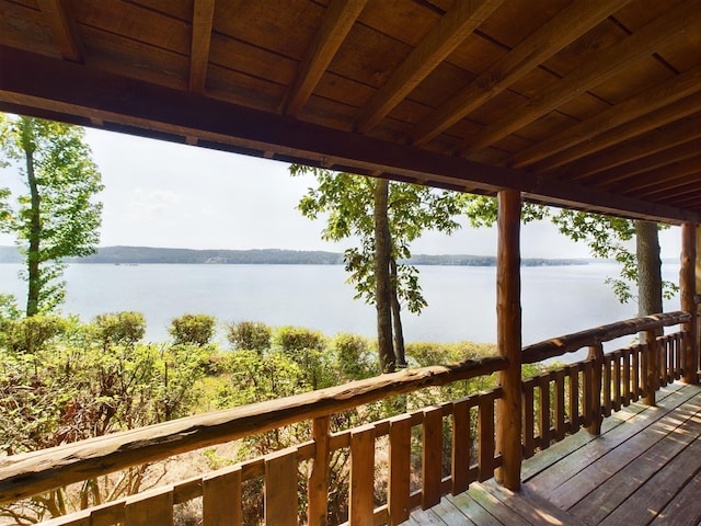 deck with a water view