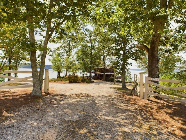 view of yard with a water view