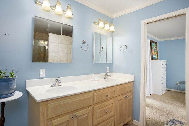 - full bath with ornamental molding and double vanity