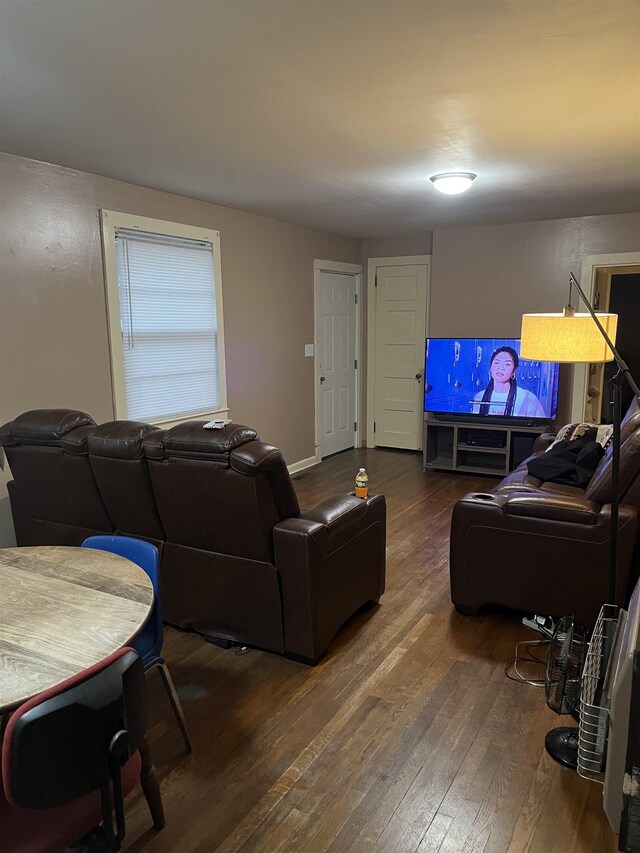 living room with dark hardwood / wood-style floors