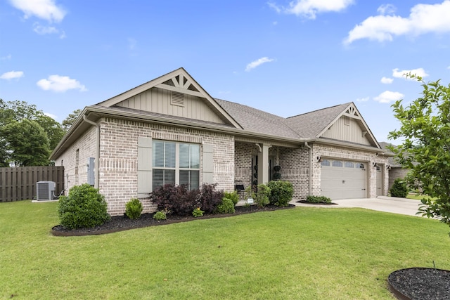  - view of front of property featuring brick siding, a garage, concrete driveway, and board and batten siding