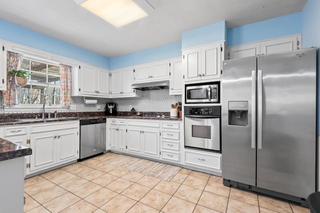 kitchen with sink, white cabinets, and appliances with stainless steel finishes