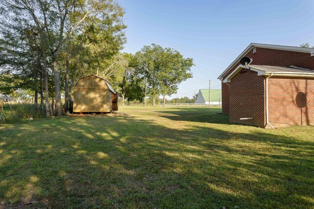 view of yard featuring a storage unit