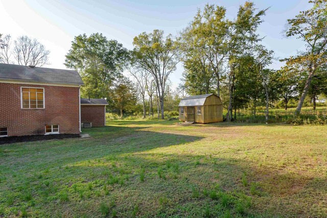 view of yard with a storage unit