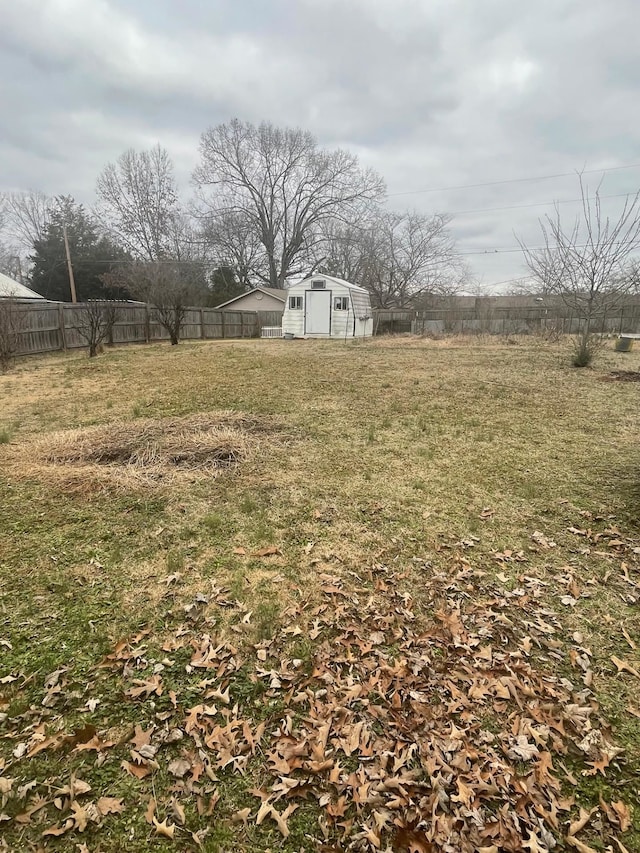 view of yard featuring a storage shed