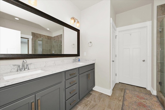 bathroom featuring vanity and walk in shower