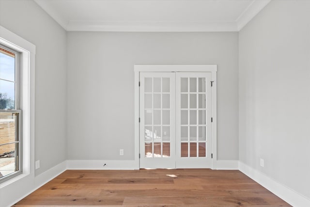 empty room featuring hardwood / wood-style flooring and crown molding