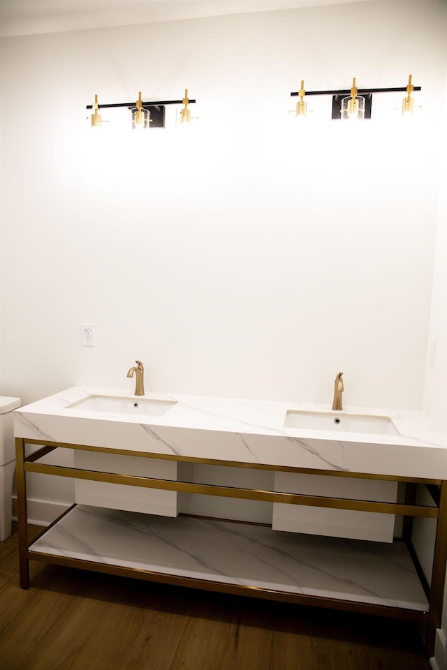 bathroom featuring hardwood / wood-style flooring and vanity