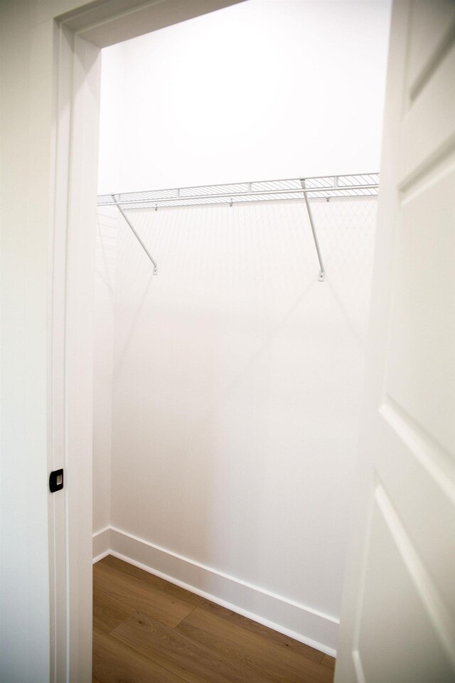 spacious closet with dark hardwood / wood-style flooring