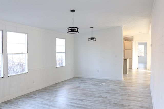 spare room featuring a healthy amount of sunlight and light wood-type flooring