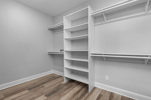 walk in closet with wood finished floors