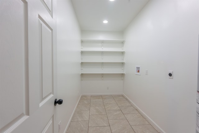  - laundry room with hookup for an electric dryer, hookup for a washing machine, baseboards, and recessed lighting