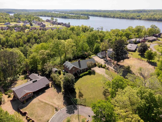  - bird's eye view featuring a view of trees and a water view