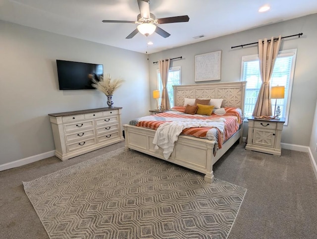  - bedroom with carpet flooring, a ceiling fan, and recessed lighting