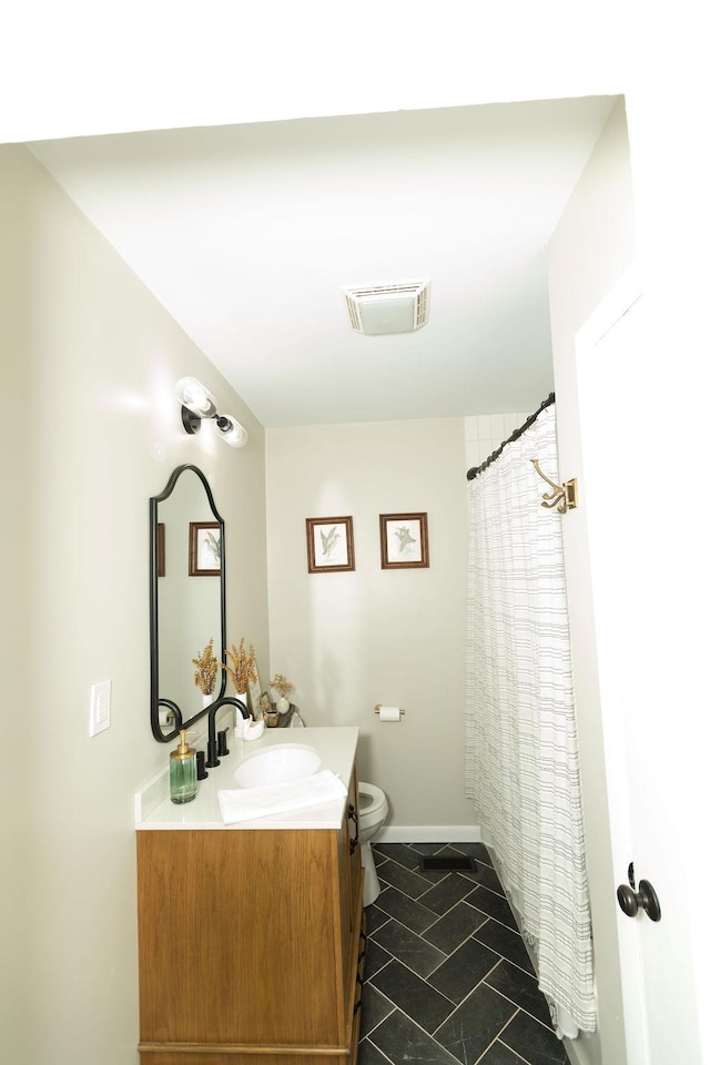  - bathroom with vanity, tile patterned floors, and a shower with curtain