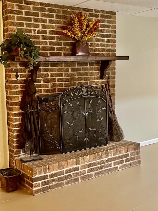 room details with a brick fireplace