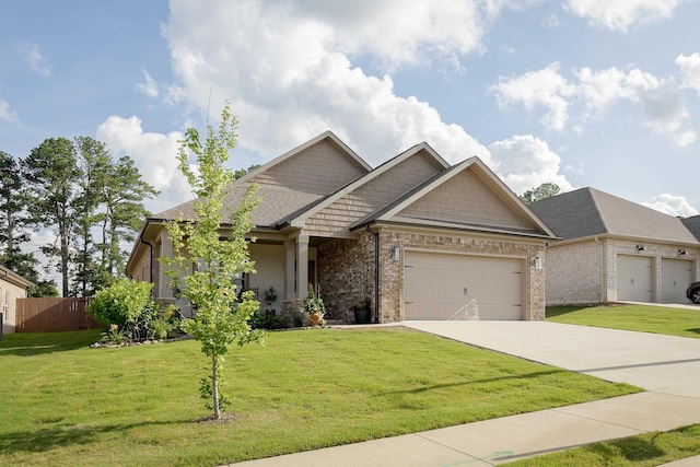  - craftsman-style home featuring a garage, concrete driveway, and brick siding