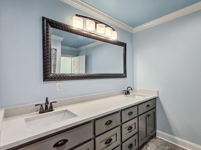 bathroom featuring vanity and crown molding