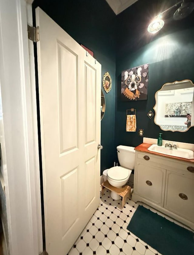  - bathroom with vanity and tile patterned floors