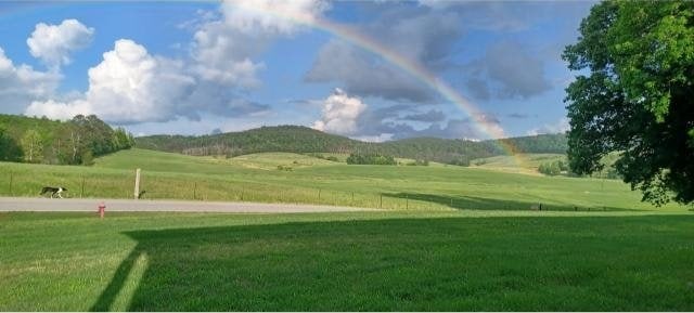 view of community featuring a mountain view and a yard