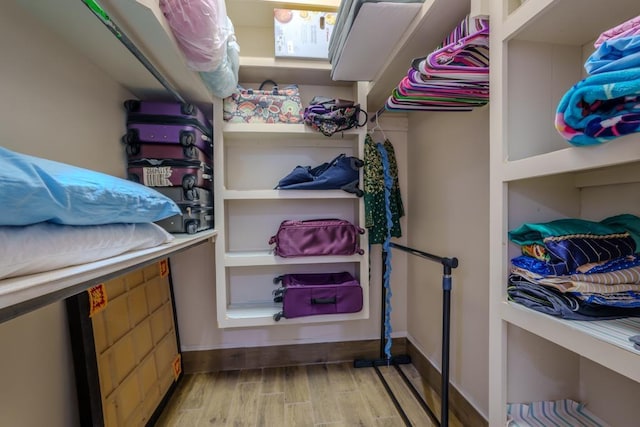 spacious closet with light hardwood / wood-style flooring