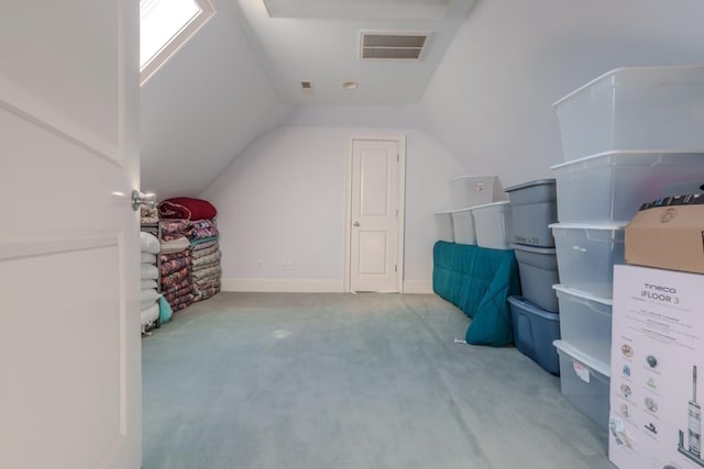 additional living space featuring light carpet and vaulted ceiling