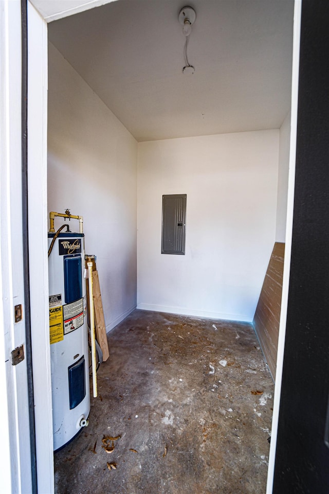 interior space featuring electric panel and water heater