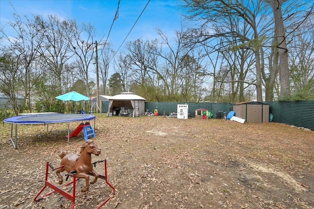  - view of yard featuring a shed and a trampoline
