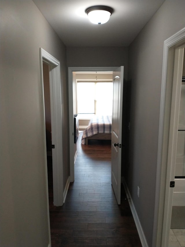 hall with dark hardwood / wood-style floors