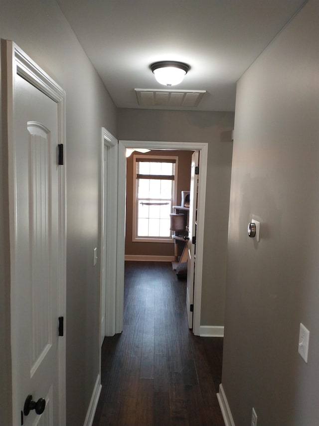 hallway with dark hardwood / wood-style floors