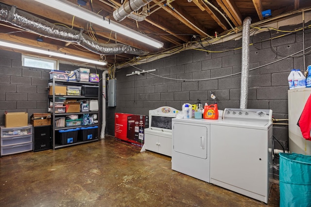 basement with independent washer and dryer and electric panel