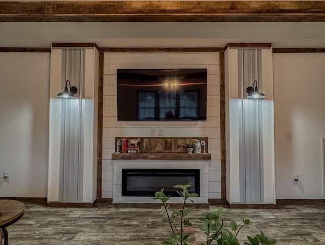 living room featuring hardwood / wood-style flooring and a fireplace