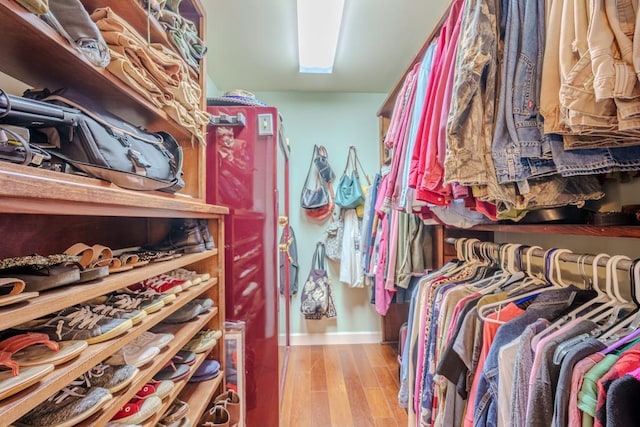 walk in closet featuring light hardwood / wood-style flooring