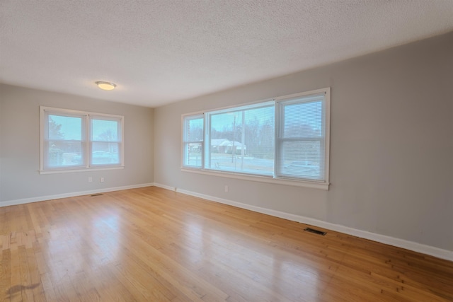 empty room with light wood finished floors, baseboards, and a wealth of natural light